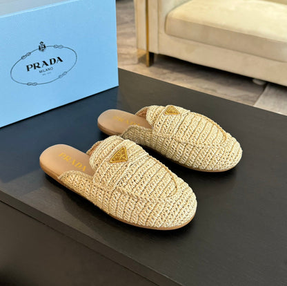 PRADA CROCHET SPECIAL MULES BEIGE LAMBSKIN