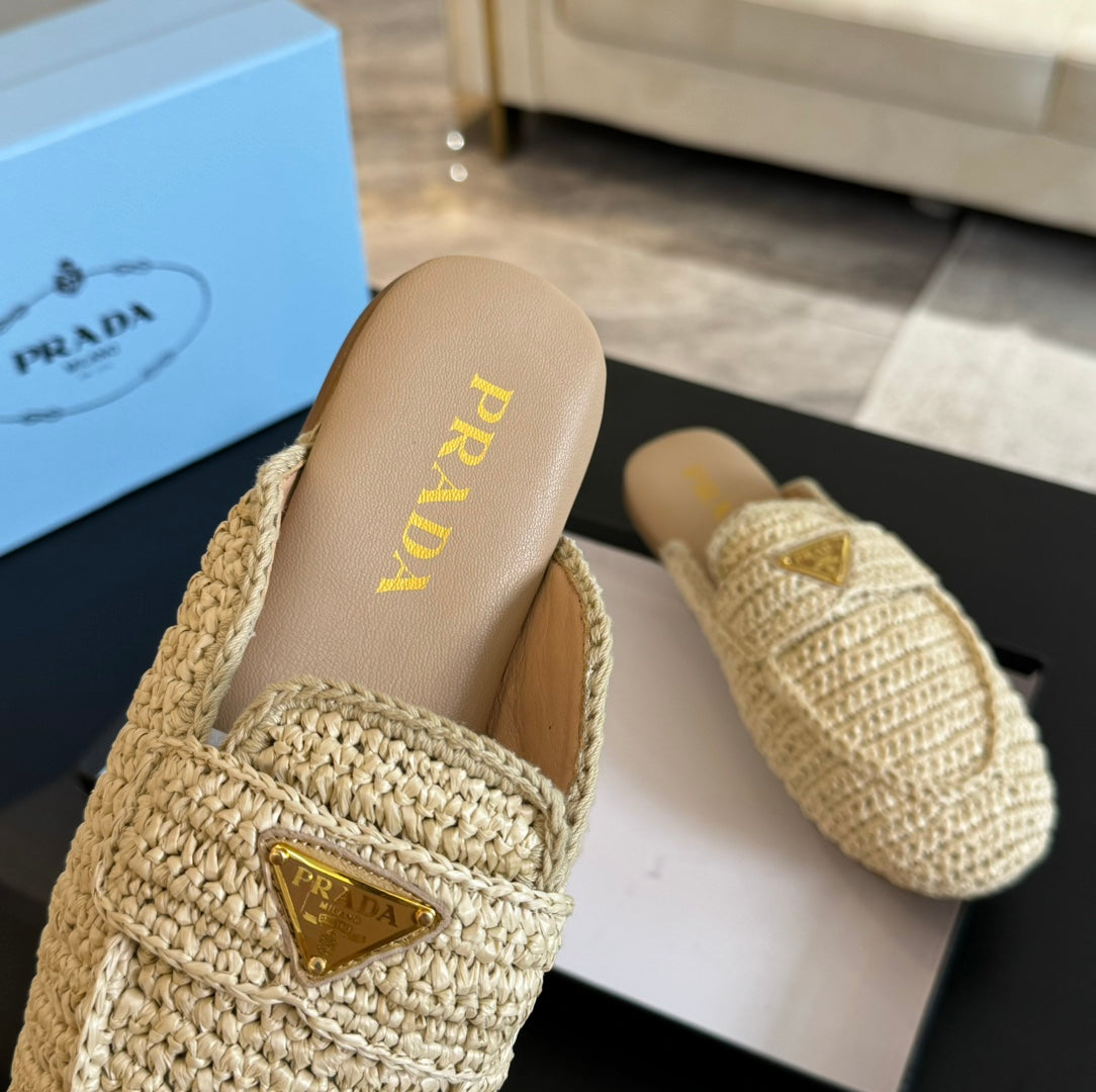 PRADA CROCHET SPECIAL MULES BEIGE LAMBSKIN