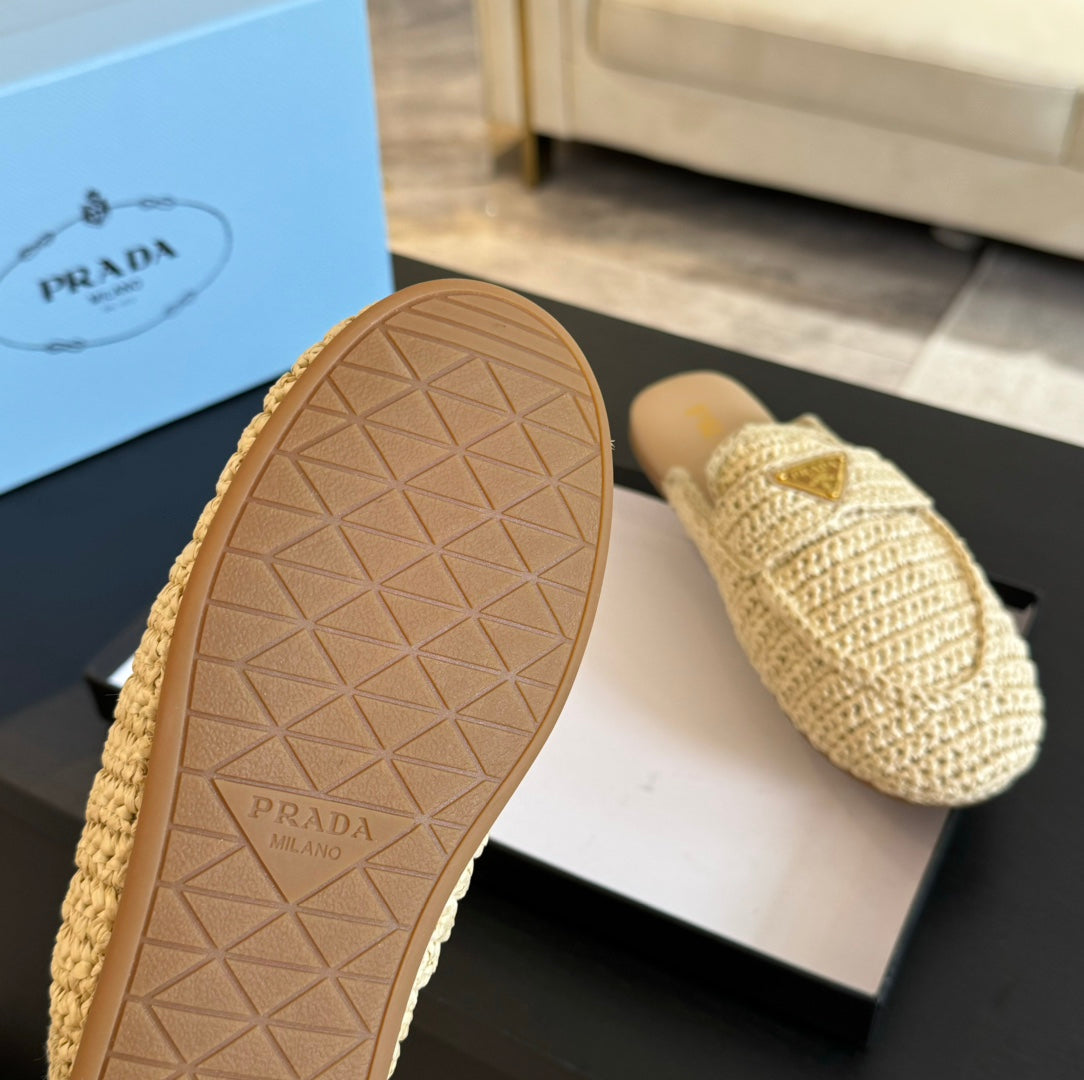 PRADA CROCHET SPECIAL MULES BEIGE LAMBSKIN