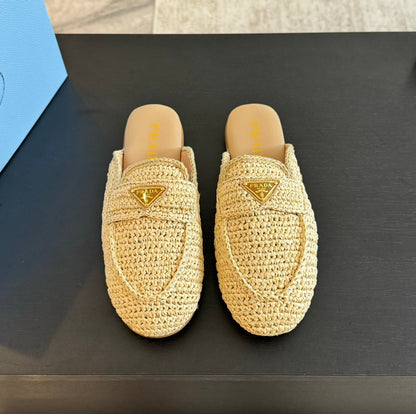 PRADA CROCHET SPECIAL MULES BEIGE LAMBSKIN