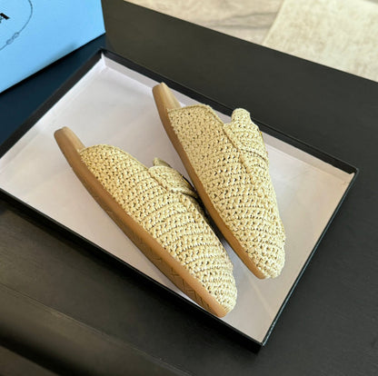 PRADA CROCHET SPECIAL MULES BEIGE LAMBSKIN