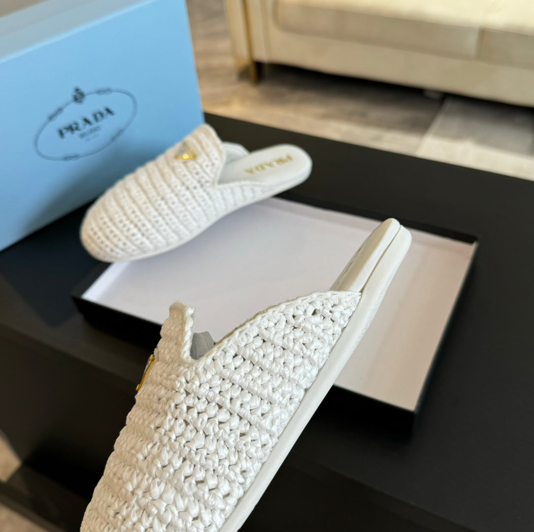 PRADA CROCHET MULES WHITE LAMBSKIN