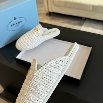PRADA CROCHET MULES WHITE LAMBSKIN