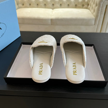 PRADA CROCHET MULES WHITE LAMBSKIN