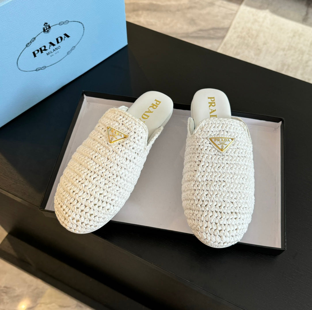 PRADA CROCHET MULES WHITE LAMBSKIN