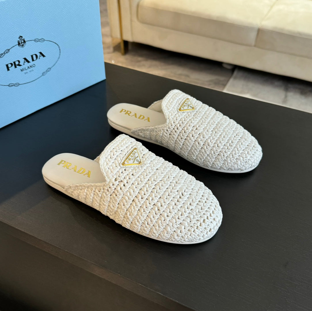 PRADA CROCHET MULES WHITE LAMBSKIN