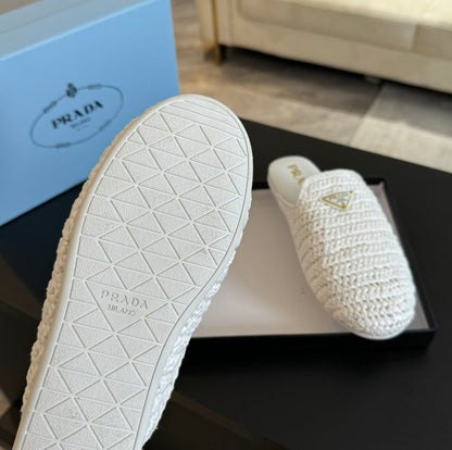 PRADA CROCHET MULES WHITE LAMBSKIN
