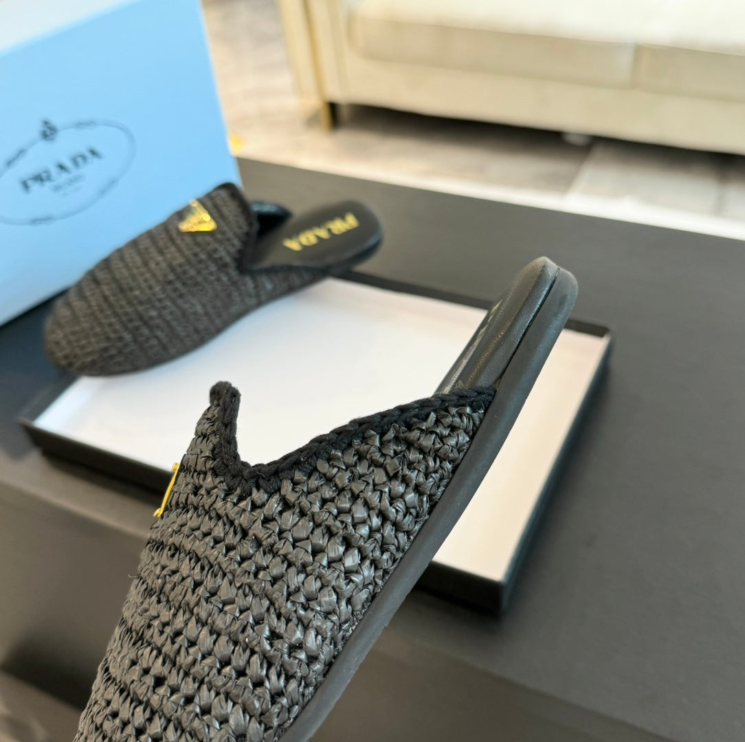 PRADA CROCHET MULES BLACK LAMBSKIN