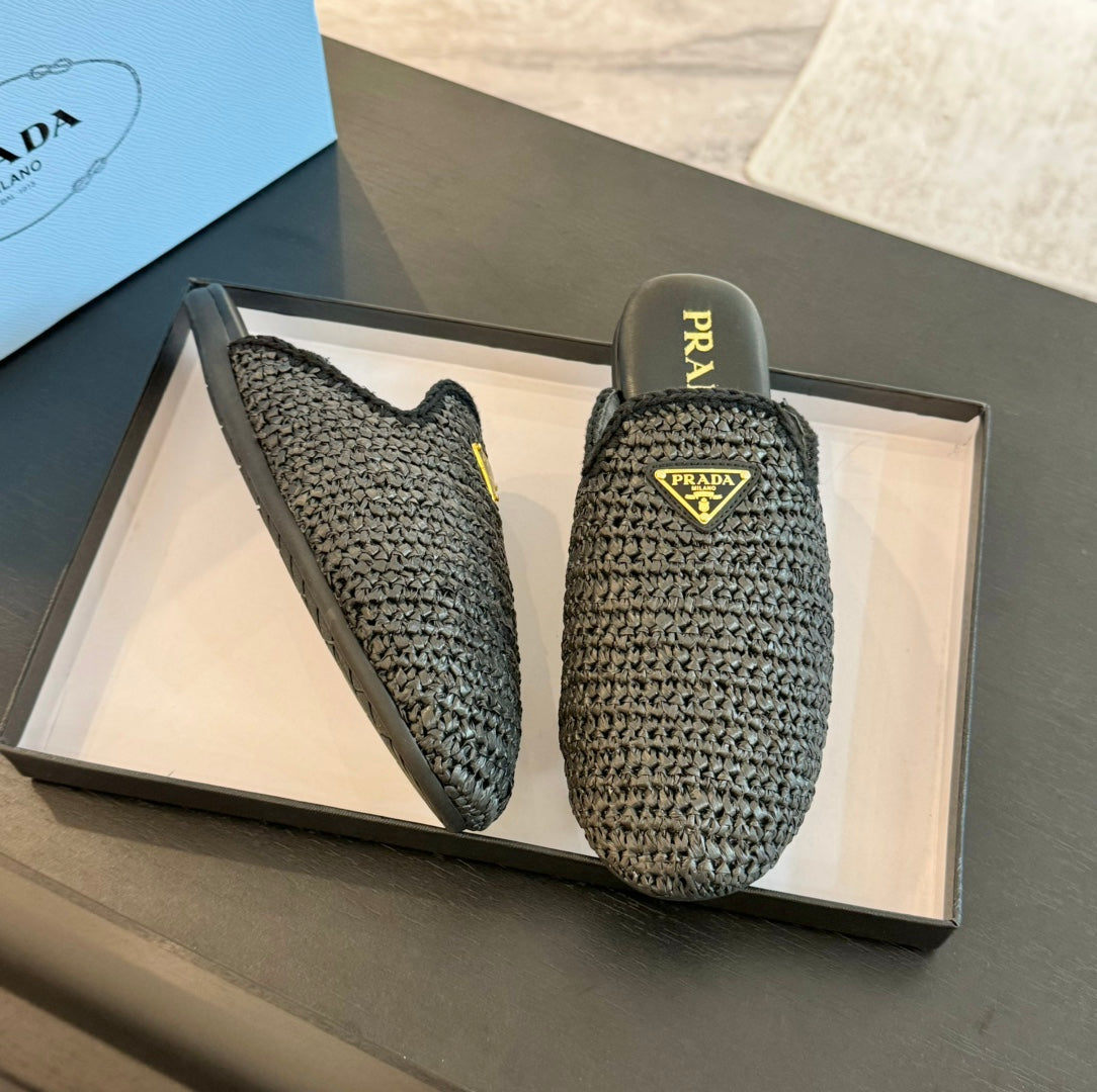 PRADA CROCHET MULES BLACK LAMBSKIN