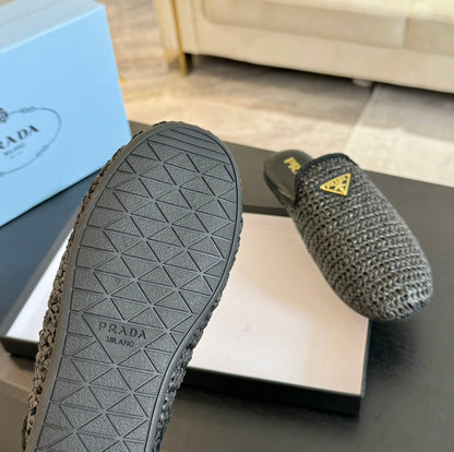 PRADA CROCHET MULES BLACK LAMBSKIN