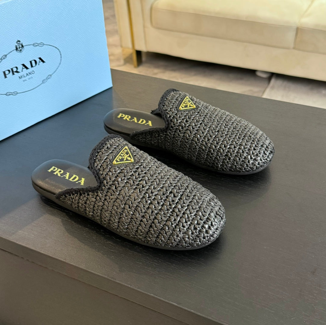 PRADA CROCHET MULES BLACK LAMBSKIN