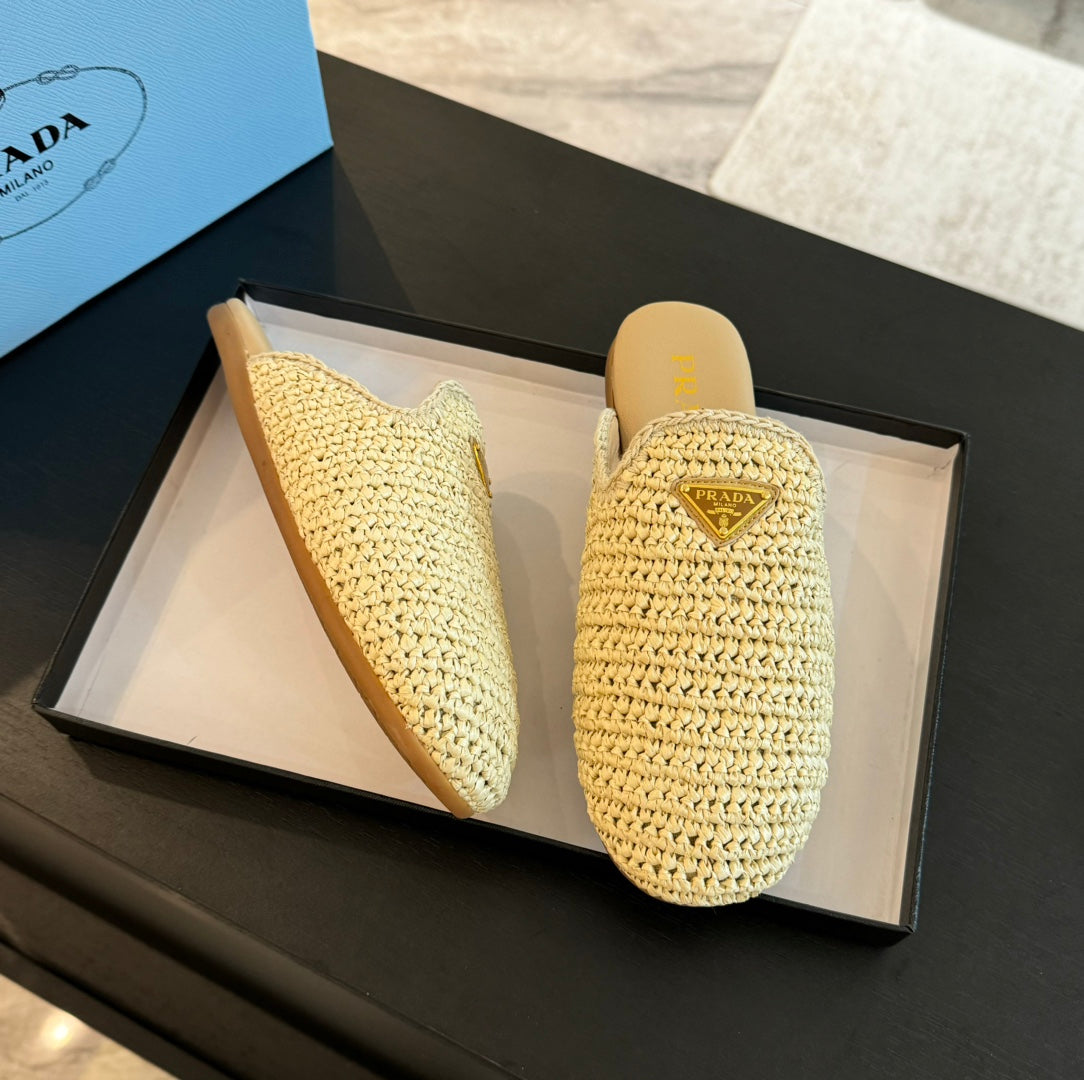 PRADA CROCHET MULES BEIGE LAMBSKIN