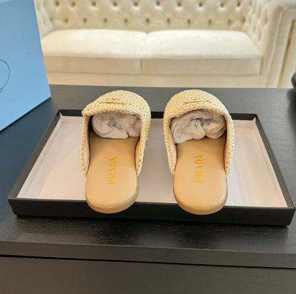 PRADA CROCHET MULES BEIGE LAMBSKIN