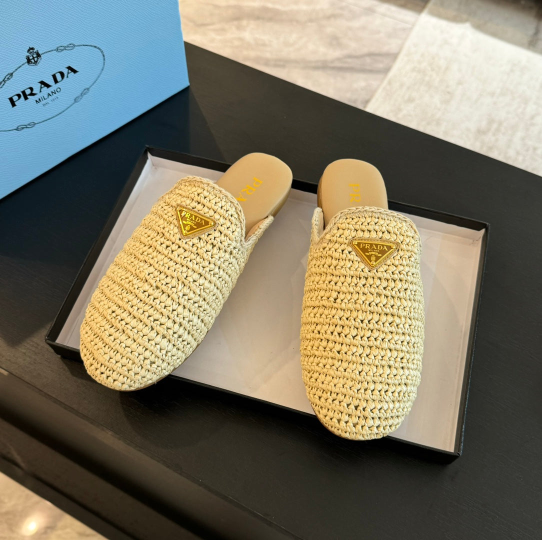 PRADA CROCHET MULES BEIGE LAMBSKIN
