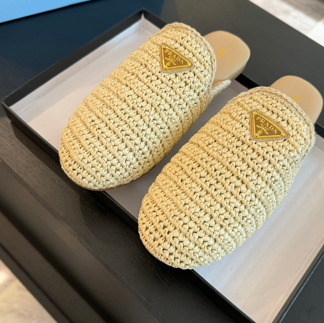 PRADA CROCHET MULES BEIGE LAMBSKIN