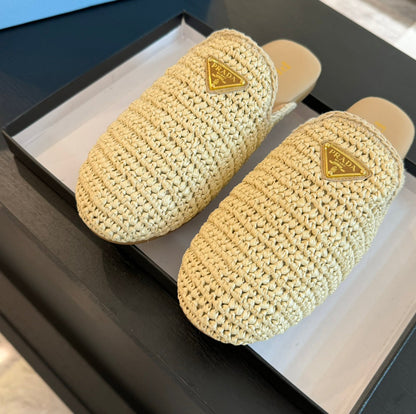 PRADA CROCHET MULES BEIGE LAMBSKIN