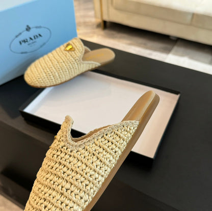 PRADA CROCHET MULES BEIGE LAMBSKIN