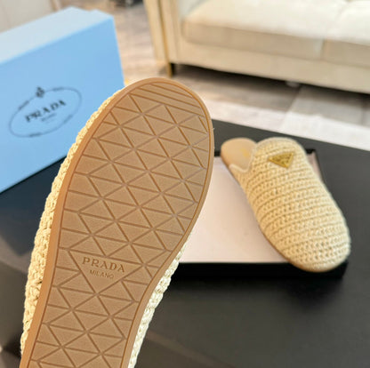 PRADA CROCHET MULES BEIGE LAMBSKIN