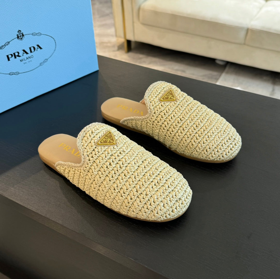 PRADA CROCHET MULES BEIGE LAMBSKIN