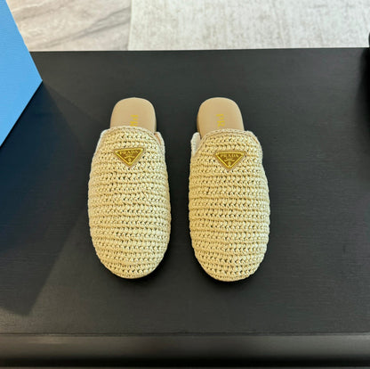 PRADA CROCHET MULES BEIGE LAMBSKIN