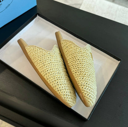 PRADA CROCHET MULES BEIGE LAMBSKIN