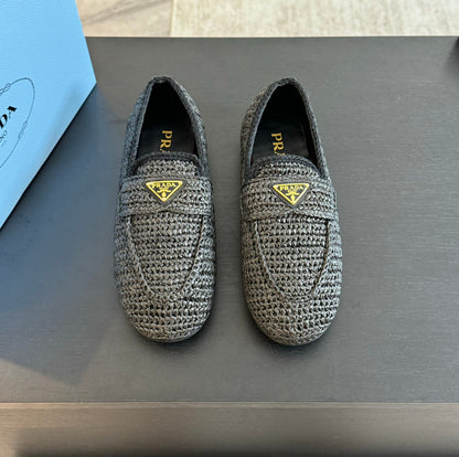 PRADA CROCHET LOAFERS BLACK CALFSKIN