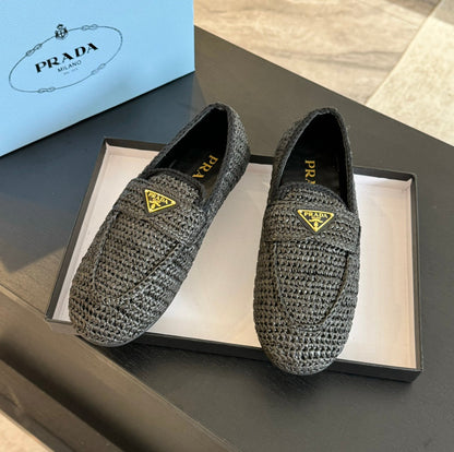 PRADA CROCHET LOAFERS BLACK CALFSKIN