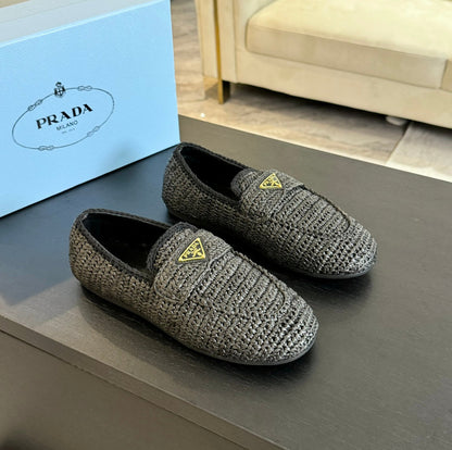 PRADA CROCHET LOAFERS BLACK CALFSKIN