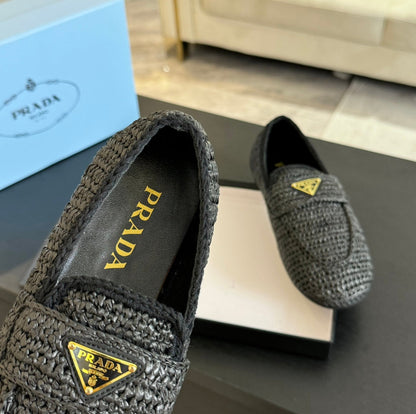 PRADA CROCHET LOAFERS BLACK CALFSKIN