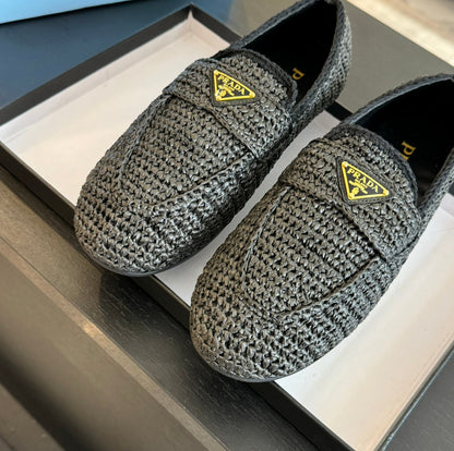 PRADA CROCHET LOAFERS BLACK CALFSKIN