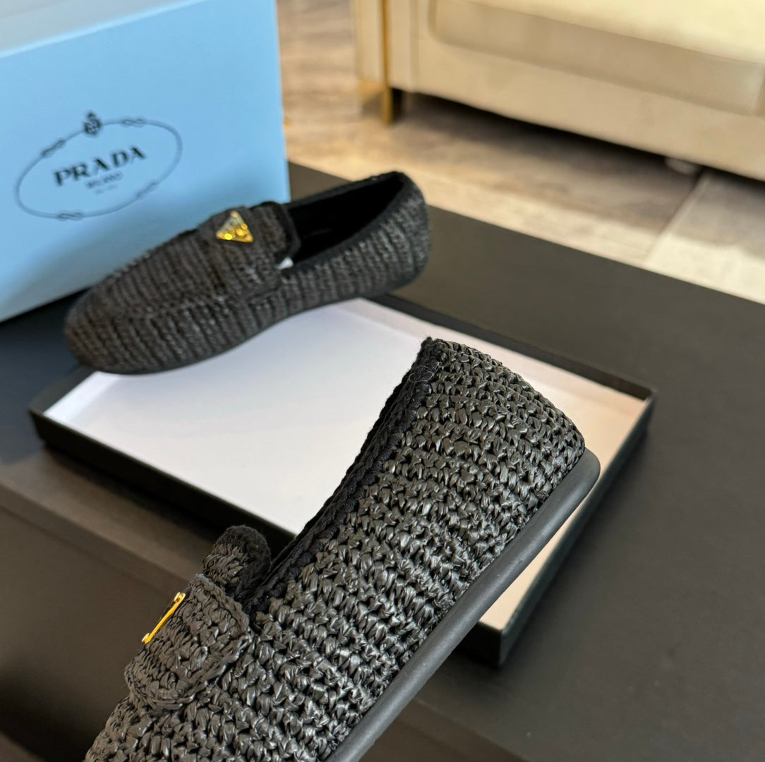 PRADA CROCHET LOAFERS BLACK CALFSKIN