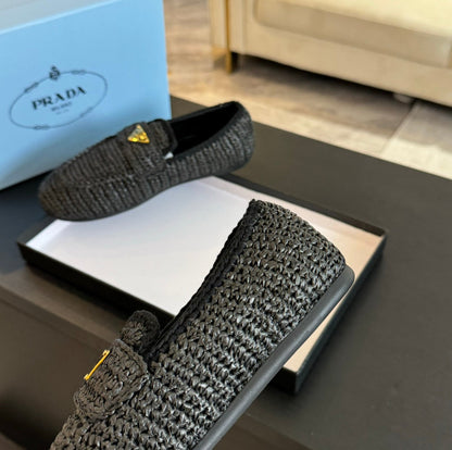 PRADA CROCHET LOAFERS BLACK CALFSKIN