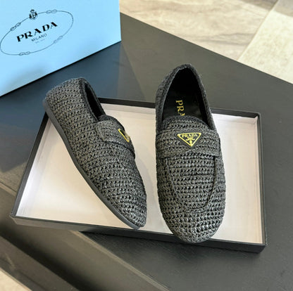 PRADA CROCHET LOAFERS BLACK CALFSKIN