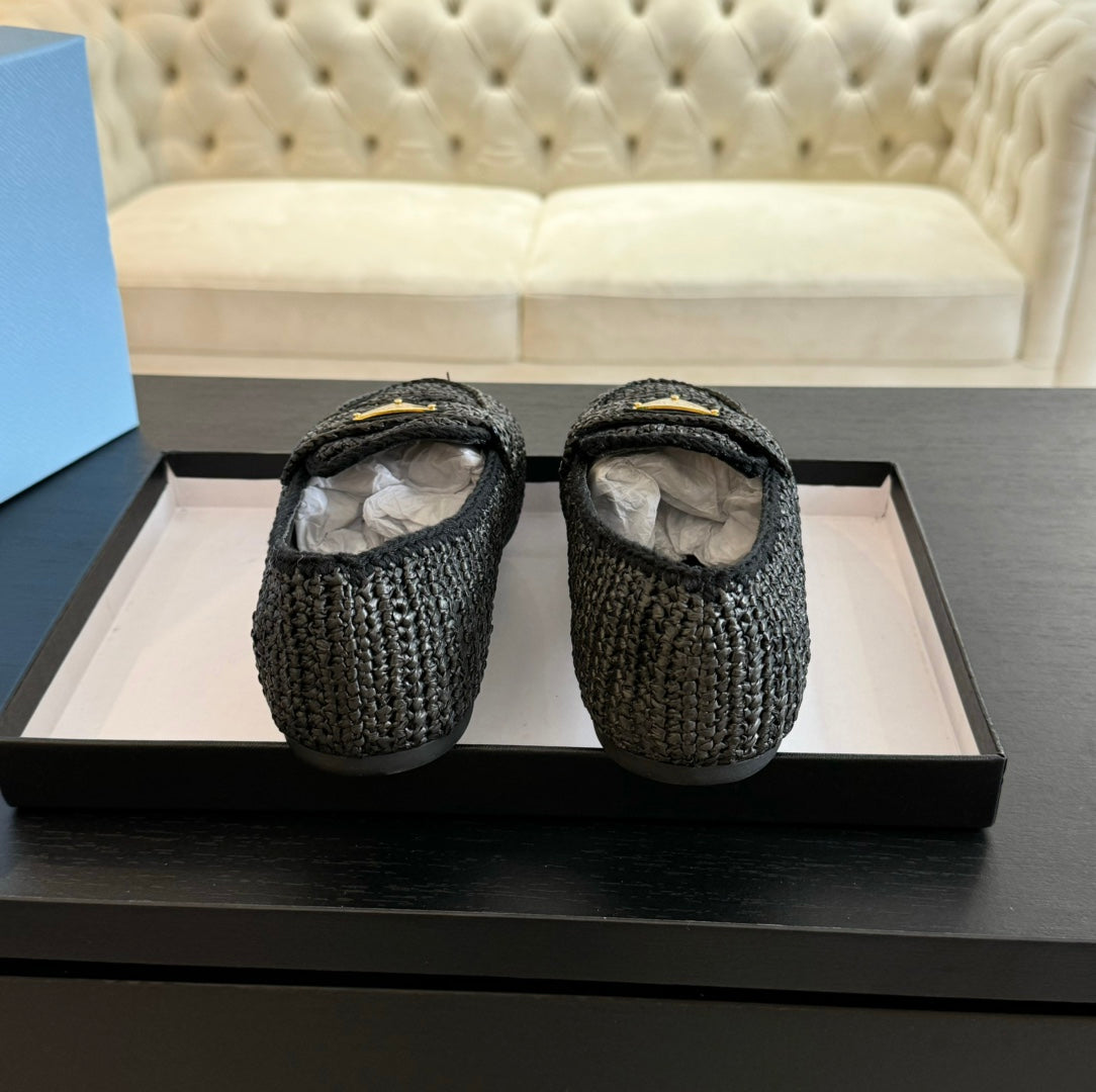 PRADA CROCHET LOAFERS BLACK CALFSKIN