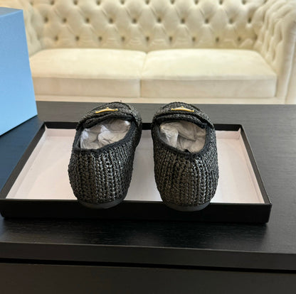 PRADA CROCHET LOAFERS BLACK CALFSKIN
