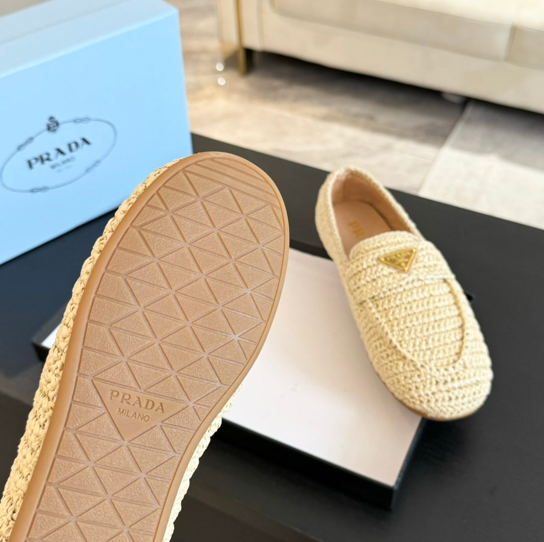 PRADA CROCHET LOAFERS PASTEL YELLOW CALFSKIN