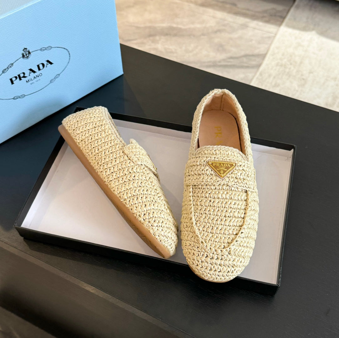 PRADA CROCHET LOAFERS PASTEL YELLOW CALFSKIN