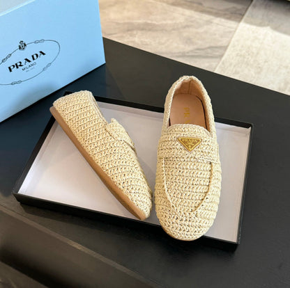 PRADA CROCHET LOAFERS PASTEL YELLOW CALFSKIN