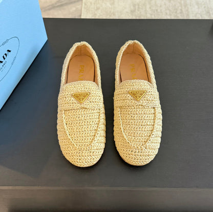 PRADA CROCHET LOAFERS PASTEL YELLOW CALFSKIN