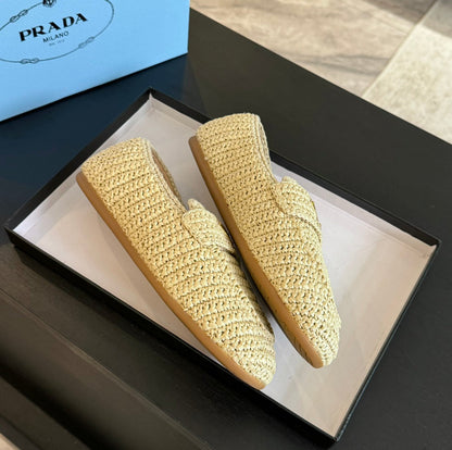PRADA CROCHET LOAFERS PASTEL YELLOW CALFSKIN