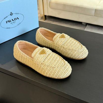 PRADA CROCHET LOAFERS PASTEL YELLOW CALFSKIN