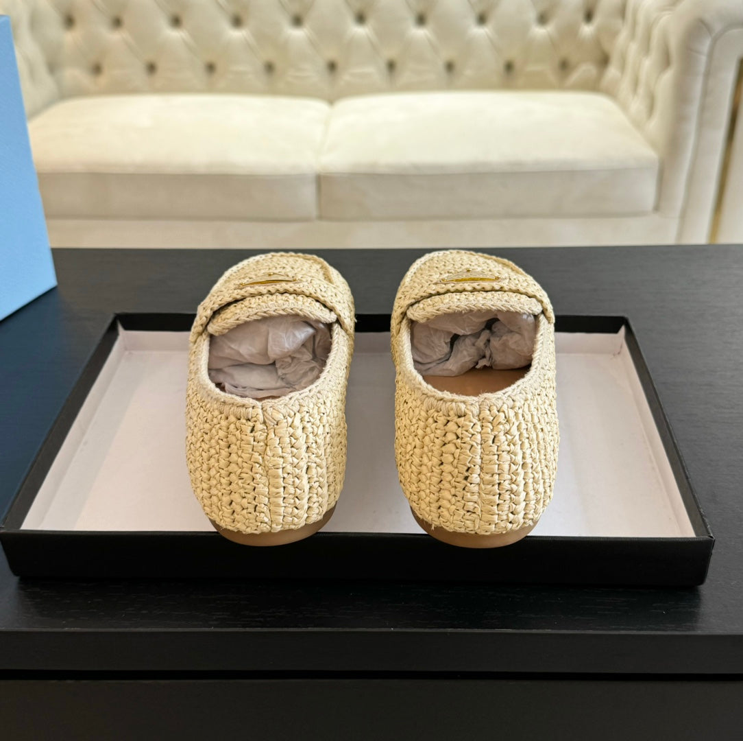 PRADA CROCHET LOAFERS PASTEL YELLOW CALFSKIN