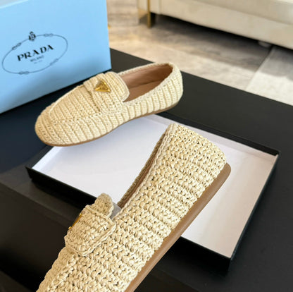PRADA CROCHET LOAFERS PASTEL YELLOW CALFSKIN