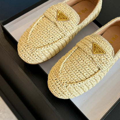 PRADA CROCHET LOAFERS PASTEL YELLOW CALFSKIN