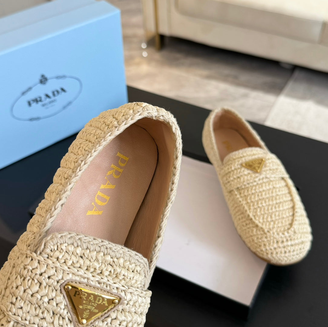 PRADA CROCHET LOAFERS PASTEL YELLOW CALFSKIN