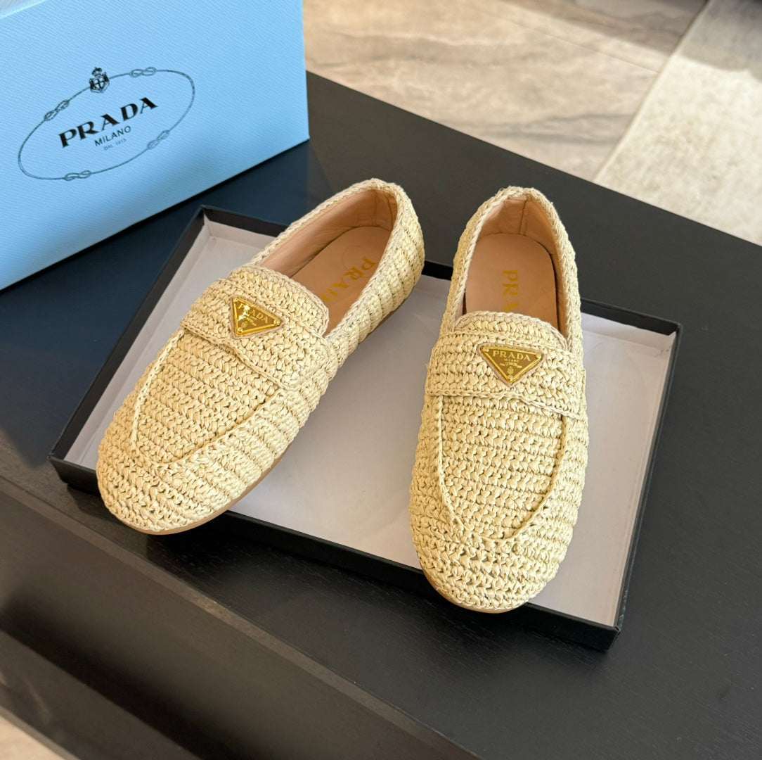 PRADA CROCHET LOAFERS PASTEL YELLOW CALFSKIN