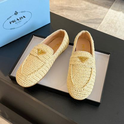PRADA CROCHET LOAFERS PASTEL YELLOW CALFSKIN