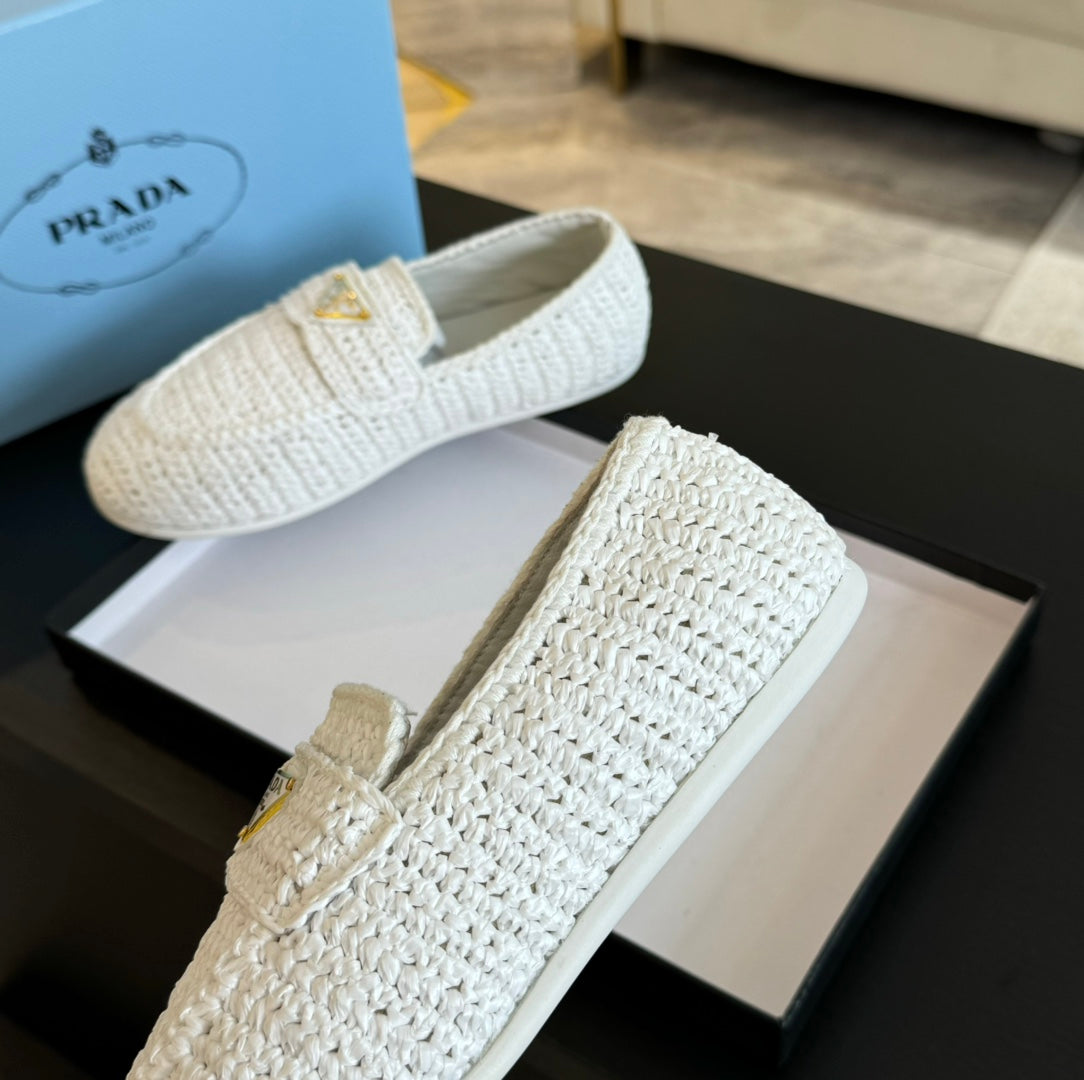 PRADA CROCHET LOAFERS WHITE CALFSKIN