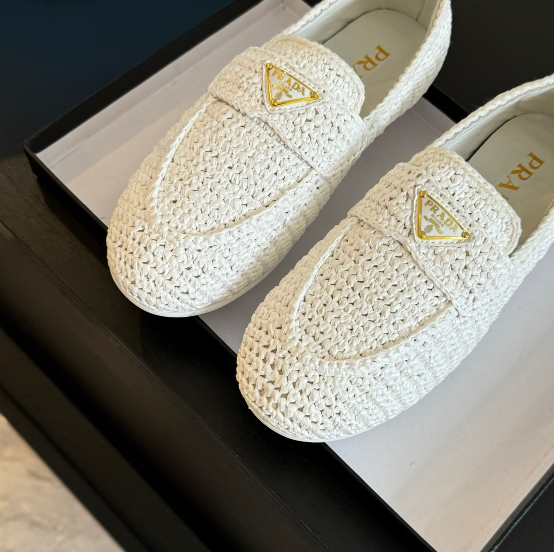 PRADA CROCHET LOAFERS WHITE CALFSKIN