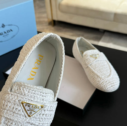 PRADA CROCHET LOAFERS WHITE CALFSKIN